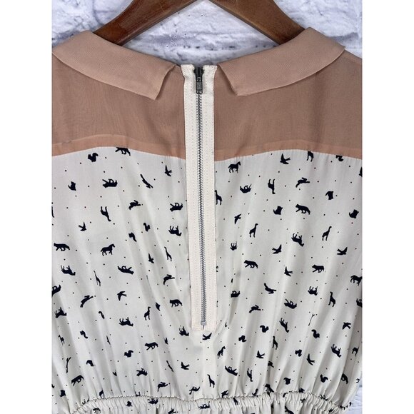 LOWRYS FARM Women's Tan Collared Animal Print Short Sleeve Dress Medium - Picture 6 of 7